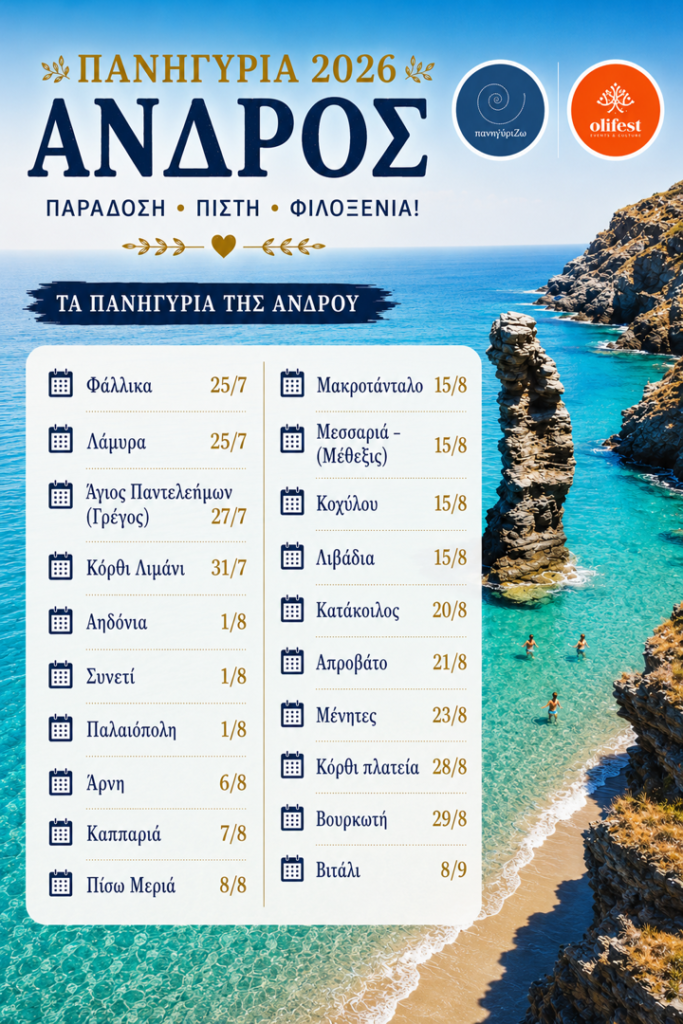 20/08: Πανηγύρια Άνδρου 2026: Η Καρδιά του Αιγαίου